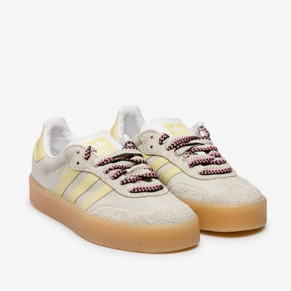 adidas men’s  Suede & Leather Pale Yellow Sneakers with Gum Sole